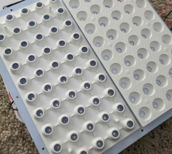 The construction of the reflectors on the other side of the board. I'm not certain what the point of these is, since the light would function exactly the same without them.