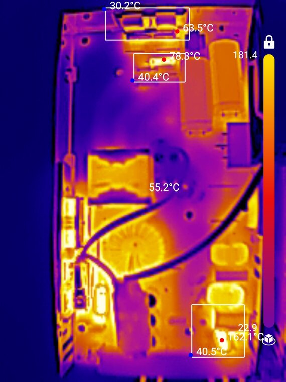 Thermal image of the power supply's mains-side components